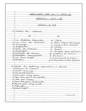 Worksheet for Class 4 French Assignment 12