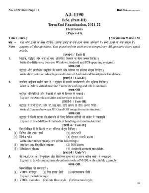 Bilaspur University Question Paper 2021-2022:B. Sc. Part-III (Three)  Electronics Paper 2