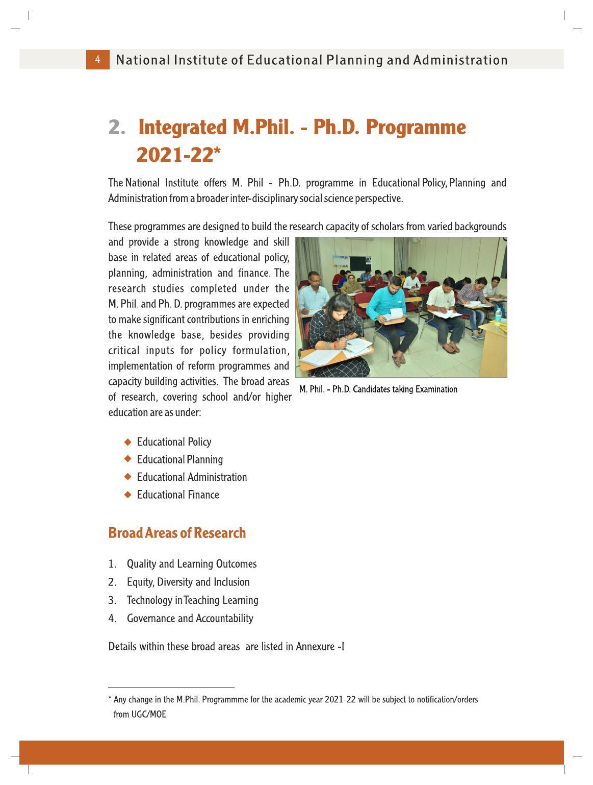 National University of Educational Planning and Administration (NUEPA), New Delhi M. Phil. - Ph. D. Prospectus 2021-22 - Page 6