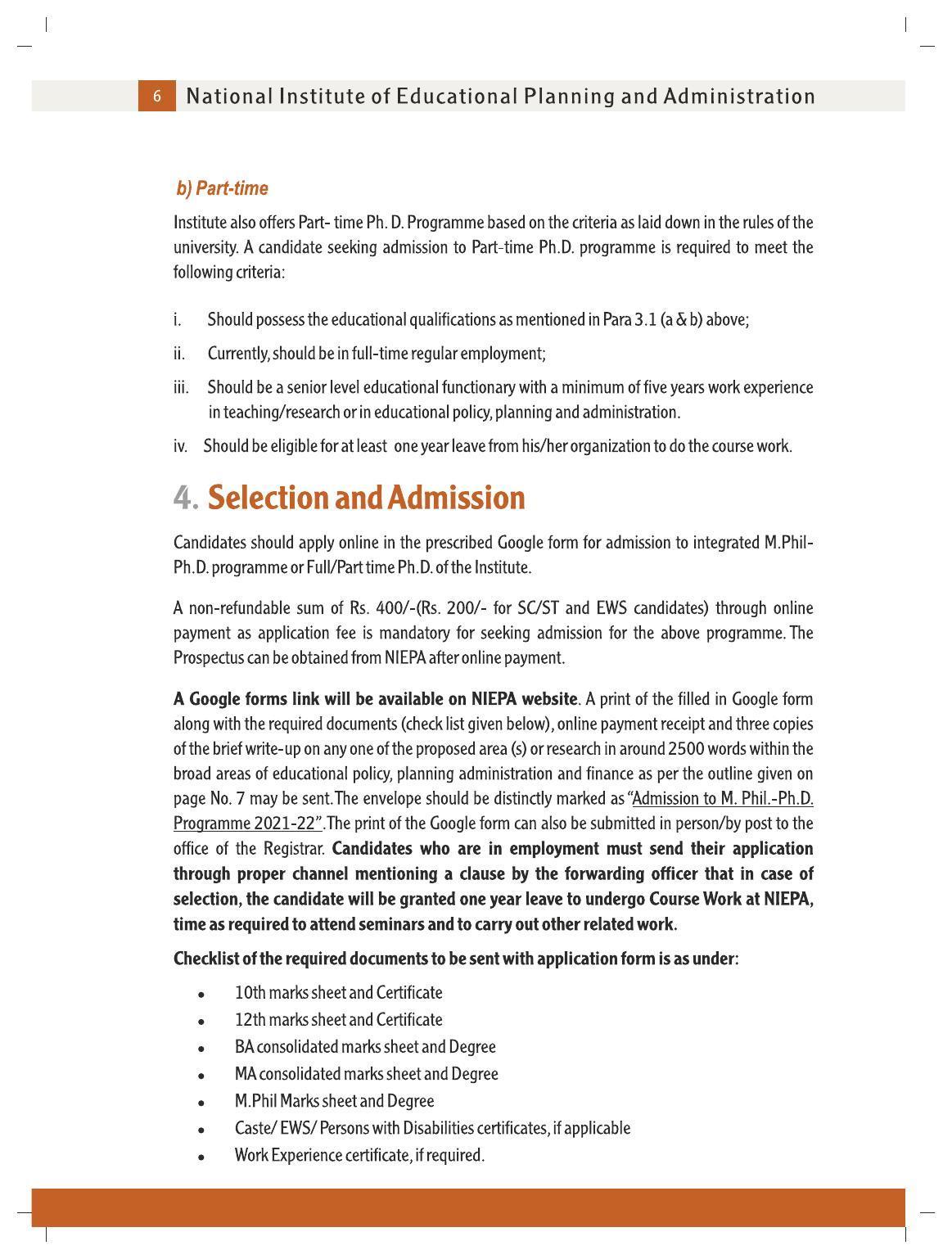 National University of Educational Planning and Administration (NUEPA), New Delhi M. Phil. - Ph. D. Prospectus 2021-22 - Page 8