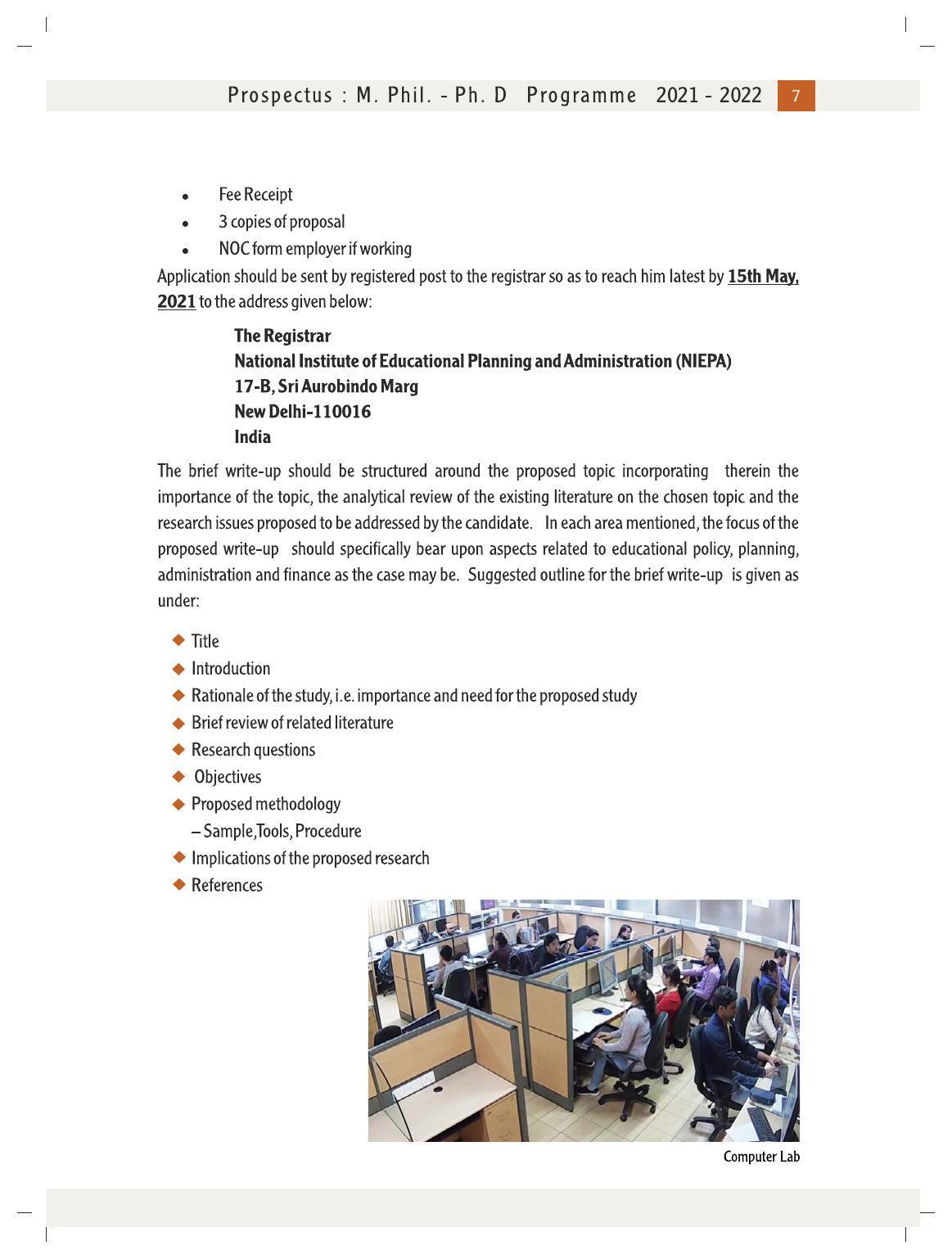 National University of Educational Planning and Administration (NUEPA), New Delhi M. Phil. - Ph. D. Prospectus 2021-22 - Page 9