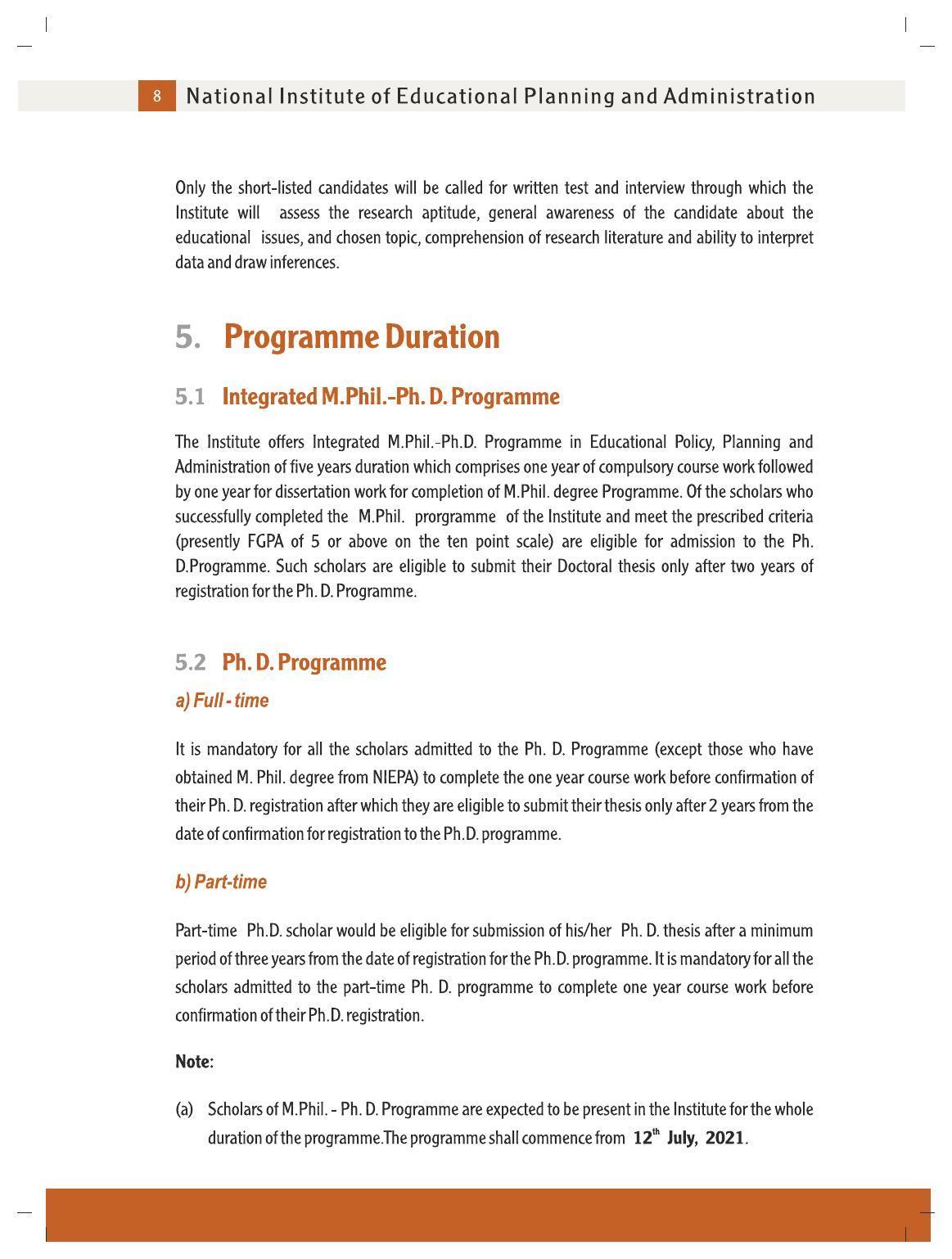 National University of Educational Planning and Administration (NUEPA), New Delhi M. Phil. - Ph. D. Prospectus 2021-22 - Page 10