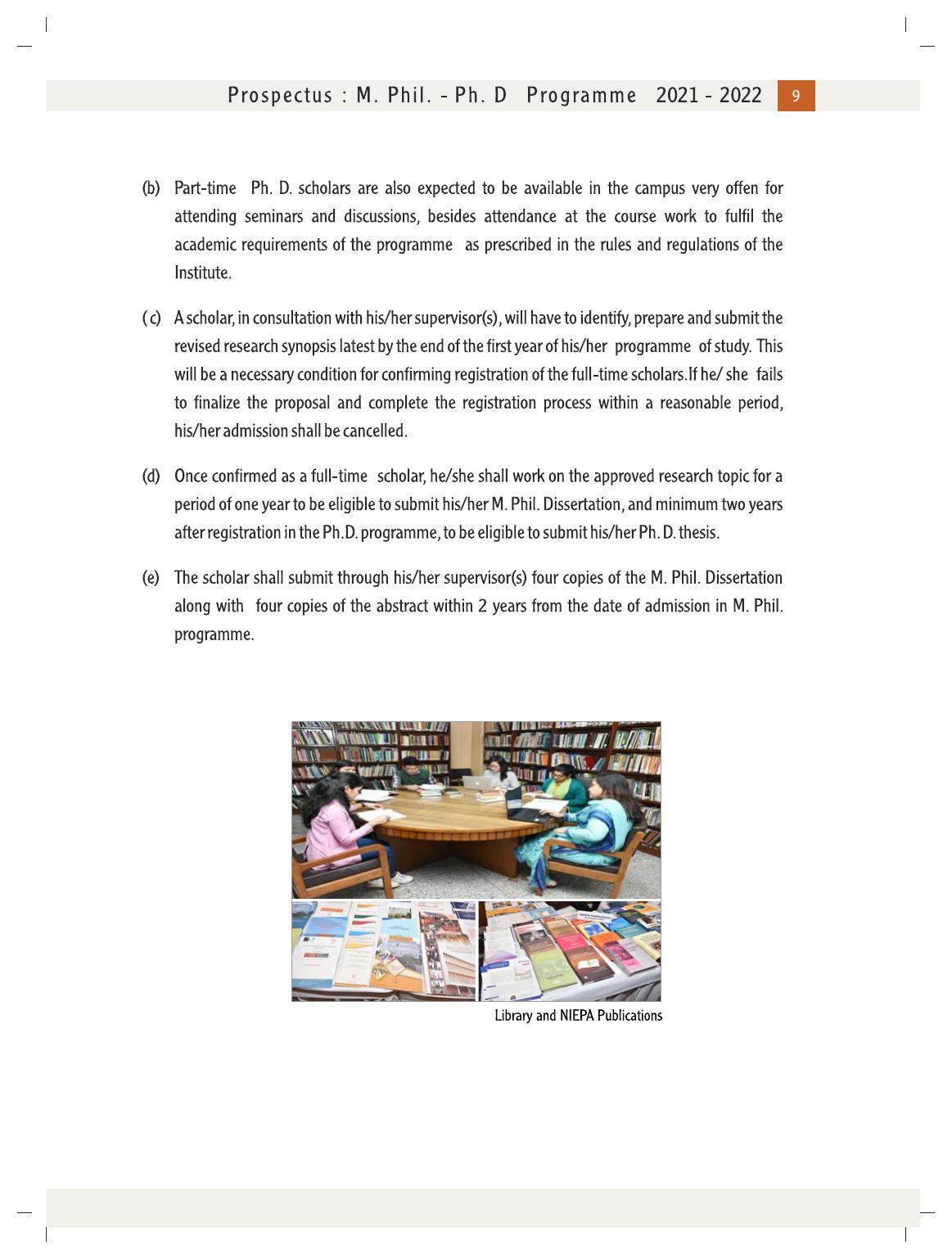 National University of Educational Planning and Administration (NUEPA), New Delhi M. Phil. - Ph. D. Prospectus 2021-22 - Page 11