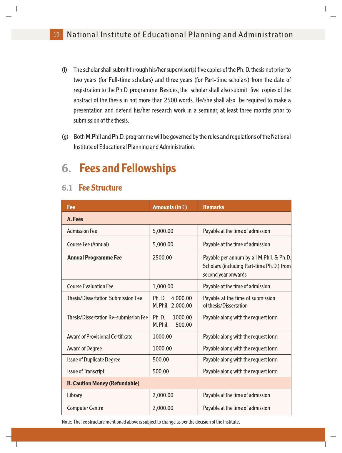 National University of Educational Planning and Administration (NUEPA), New Delhi M. Phil. - Ph. D. Prospectus 2021-22 - Page 12