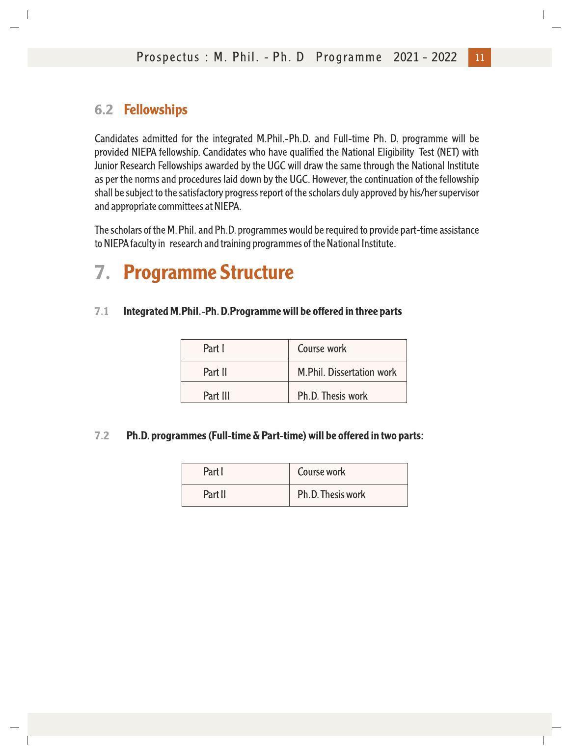 National University of Educational Planning and Administration (NUEPA), New Delhi M. Phil. - Ph. D. Prospectus 2021-22 - Page 13