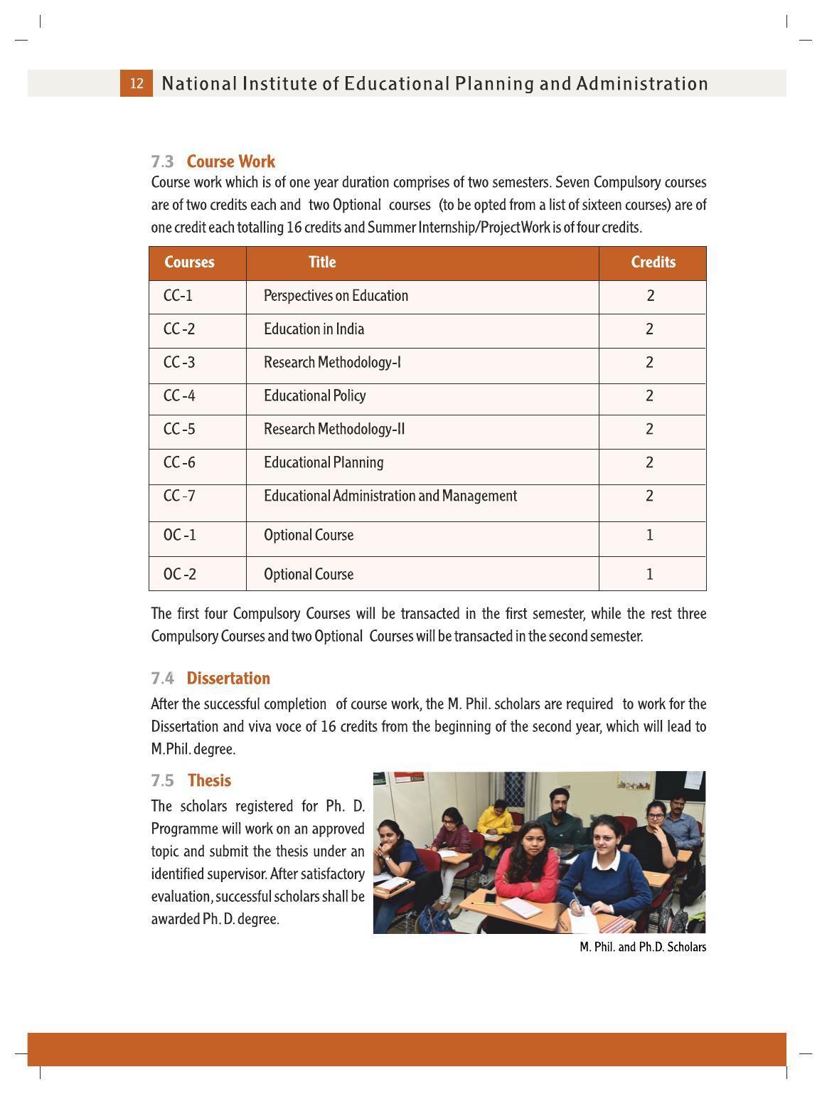 National University of Educational Planning and Administration (NUEPA), New Delhi M. Phil. - Ph. D. Prospectus 2021-22 - Page 14
