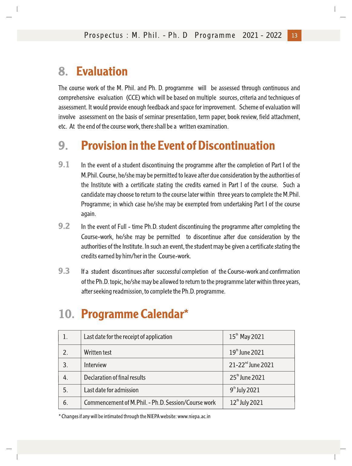 National University of Educational Planning and Administration (NUEPA), New Delhi M. Phil. - Ph. D. Prospectus 2021-22 - Page 15