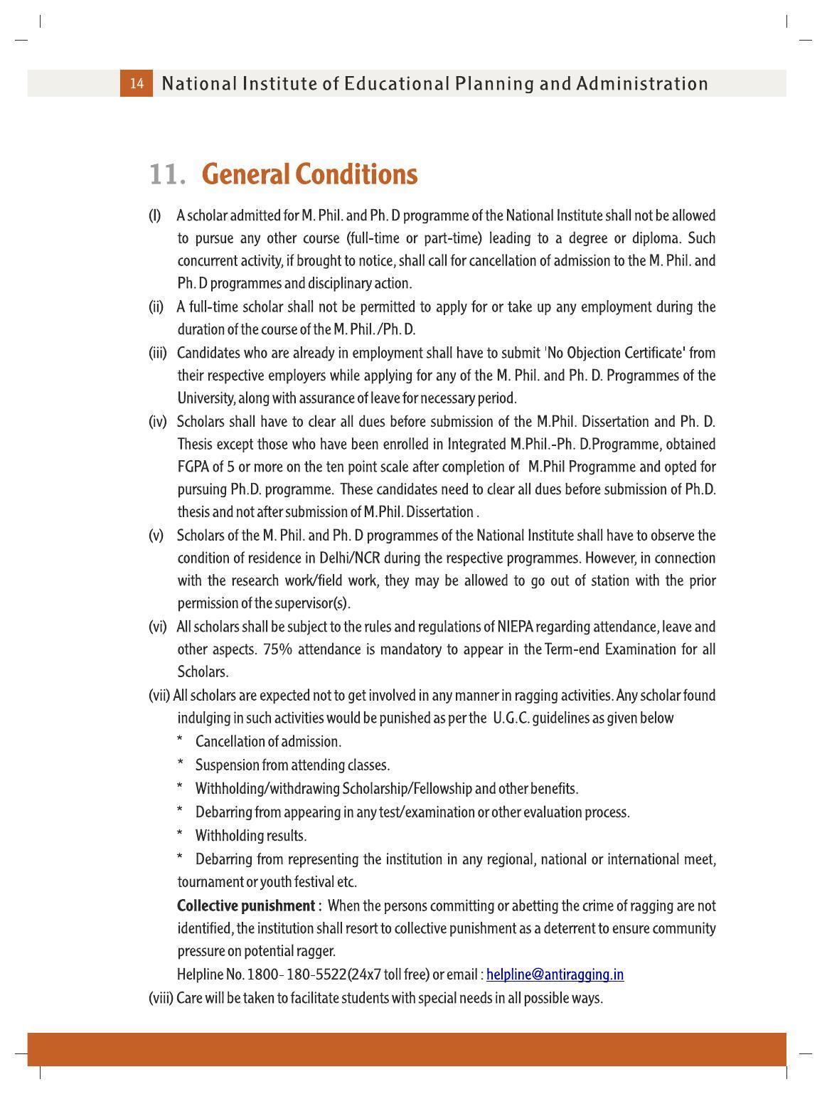 National University of Educational Planning and Administration (NUEPA), New Delhi M. Phil. - Ph. D. Prospectus 2021-22 - Page 16