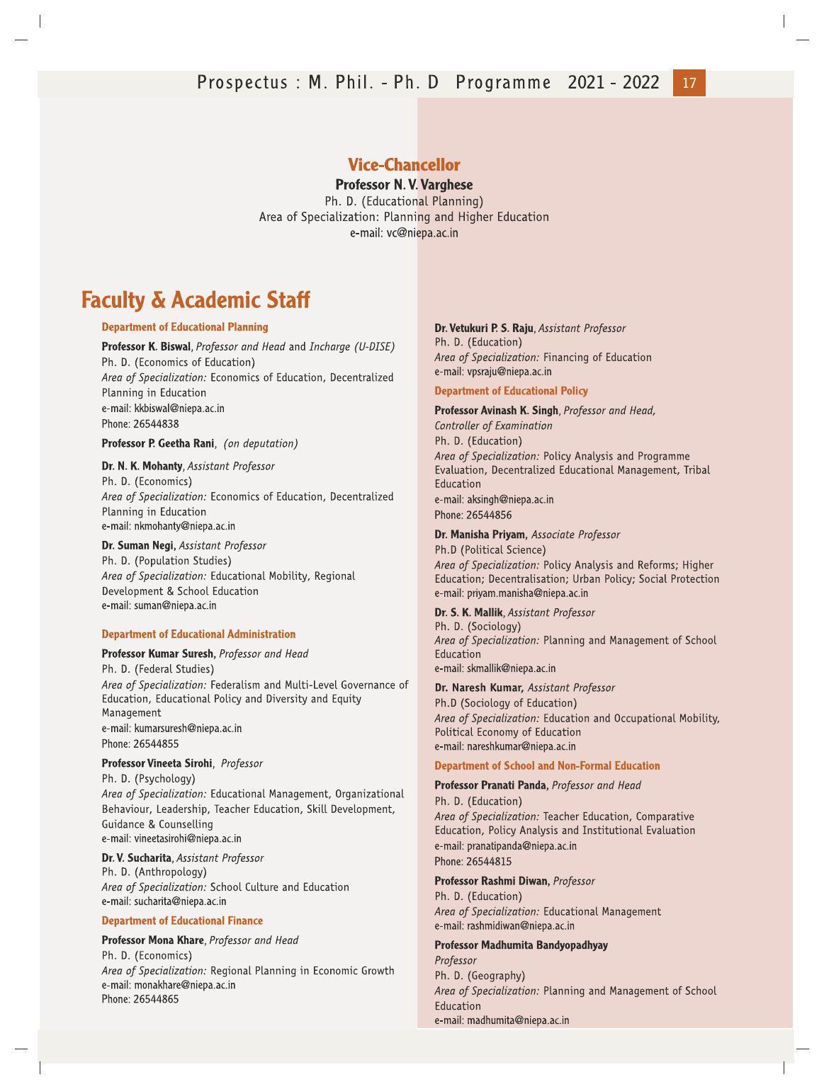 National University of Educational Planning and Administration (NUEPA), New Delhi M. Phil. - Ph. D. Prospectus 2021-22 - Page 19
