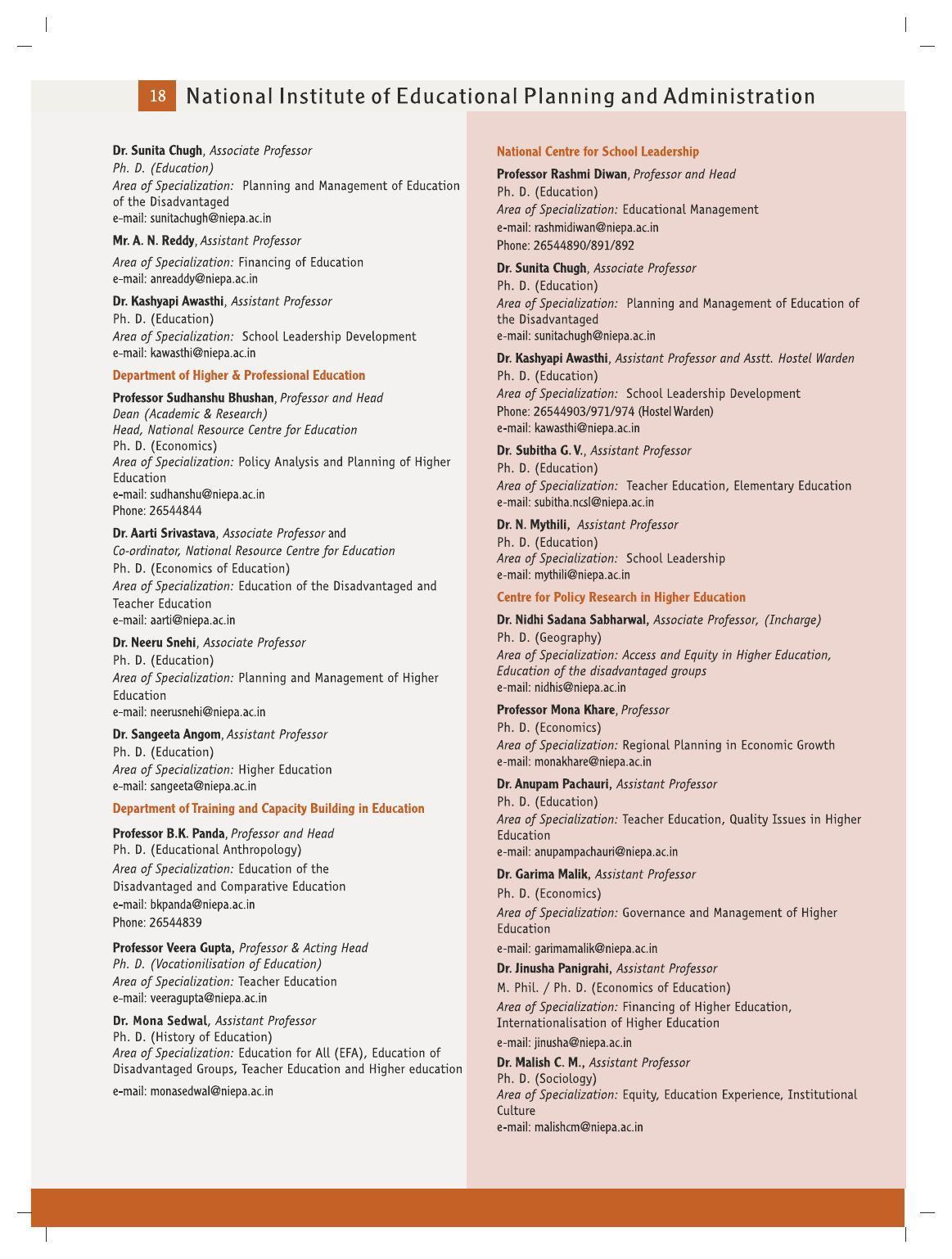 National University of Educational Planning and Administration (NUEPA), New Delhi M. Phil. - Ph. D. Prospectus 2021-22 - Page 20