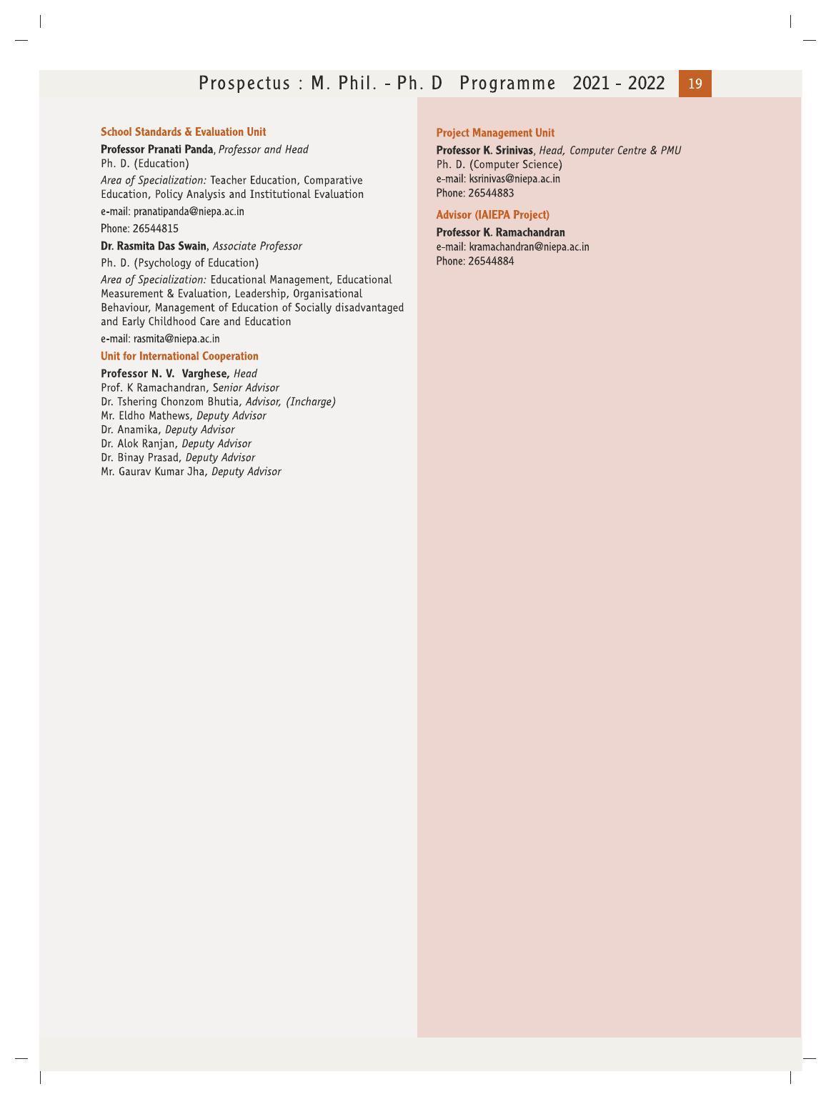 National University of Educational Planning and Administration (NUEPA), New Delhi M. Phil. - Ph. D. Prospectus 2021-22 - Page 21
