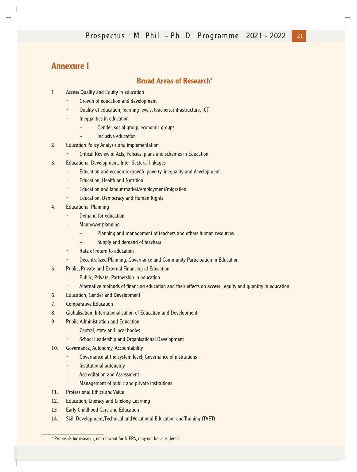 National University of Educational Planning and Administration (NUEPA), New Delhi M. Phil. - Ph. D. Prospectus 2021-22 - Page 23