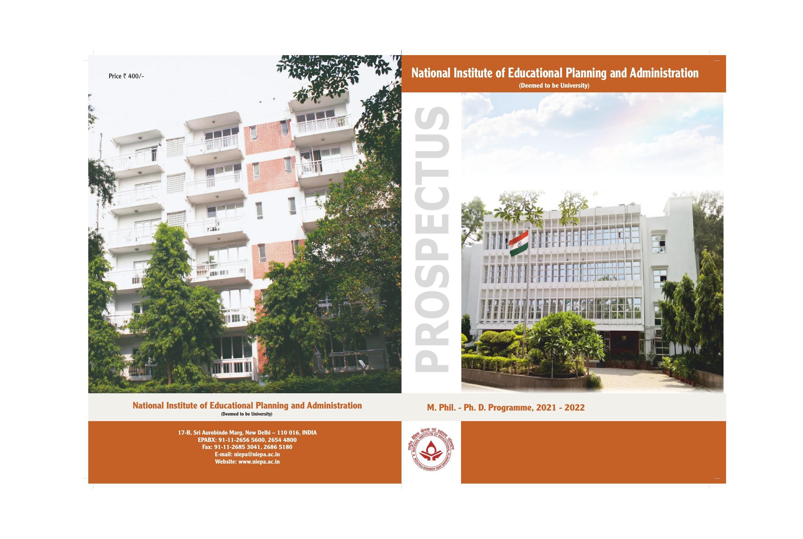 National University of Educational Planning and Administration (NUEPA), New Delhi M. Phil. - Ph. D. Prospectus 2021-22 - Page 28