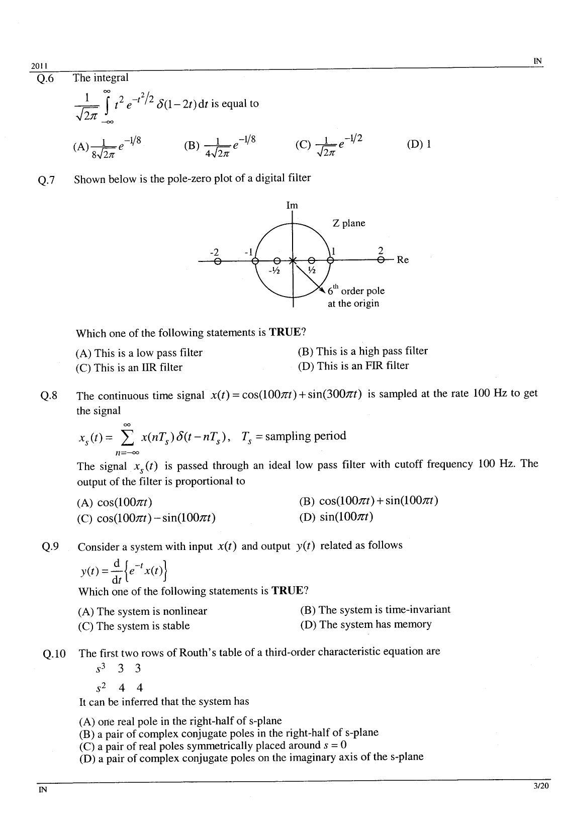 GATE 2011 Instrumentation Engineering (IN) Question Paper with Answer Key - Page 3