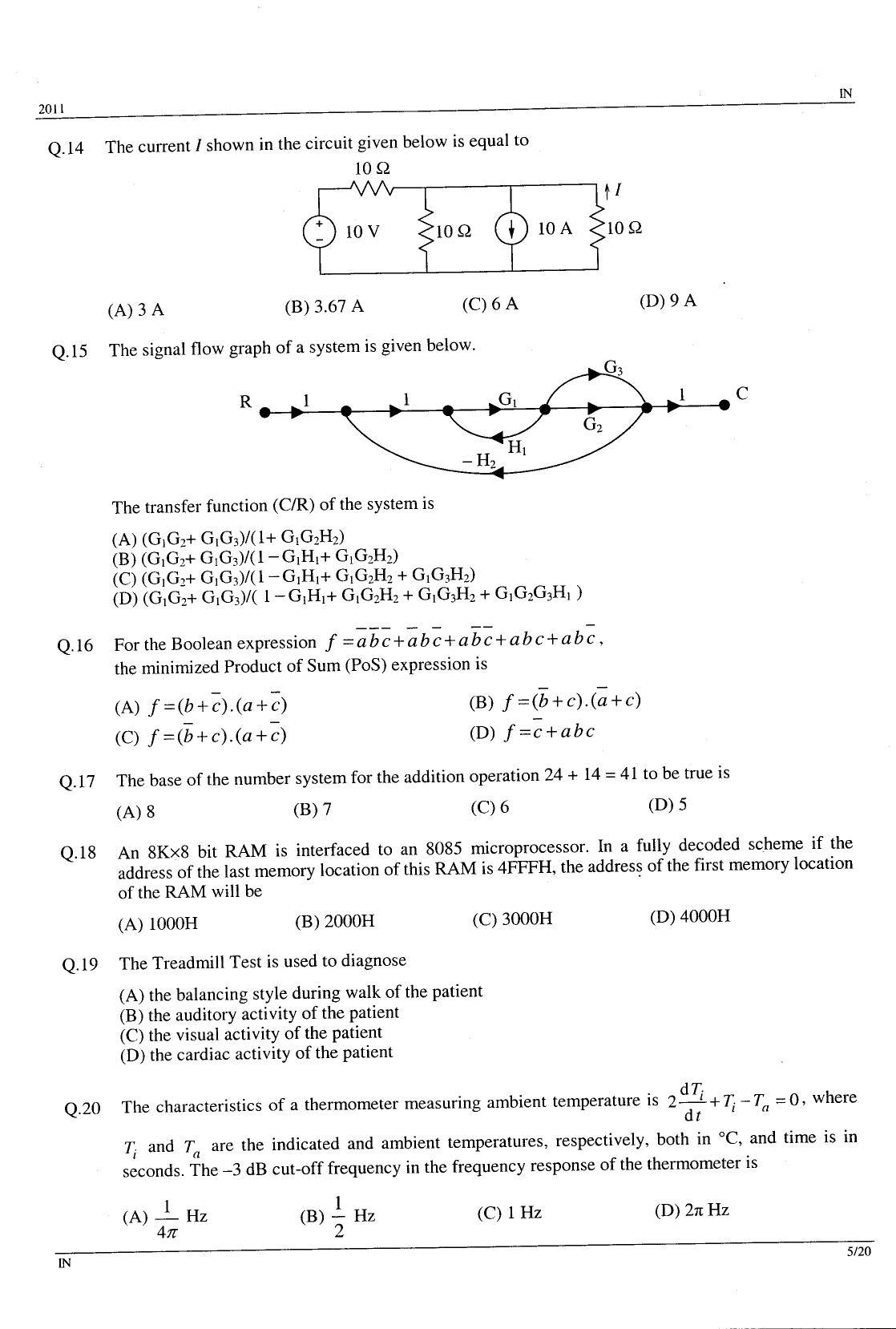 GATE 2011 Instrumentation Engineering (IN) Question Paper with Answer Key - Page 5