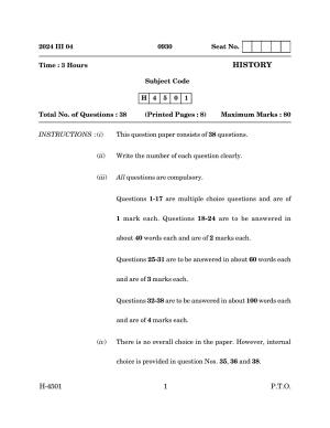 Goa Board Class 12 History (March 2024) Question Paper