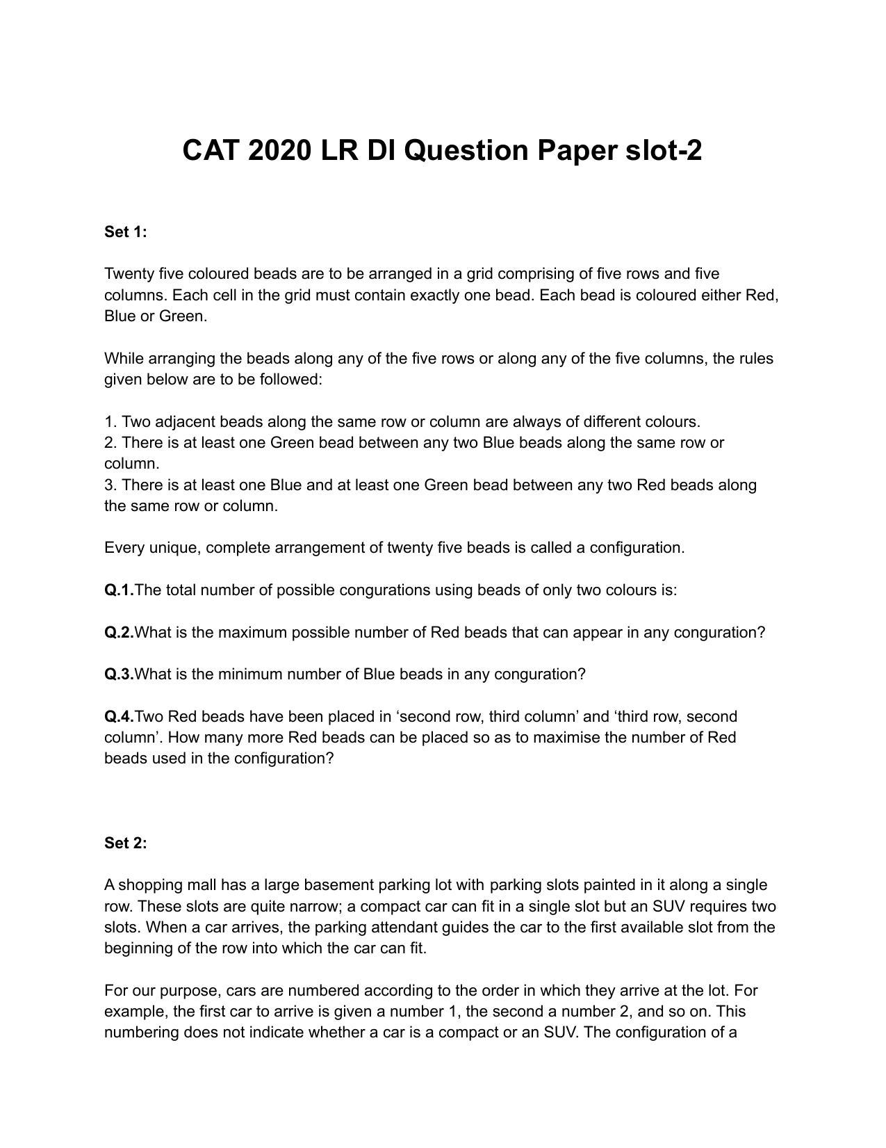 CAT 2020 CAT DILR Slot 2 Question Paper - Page 1