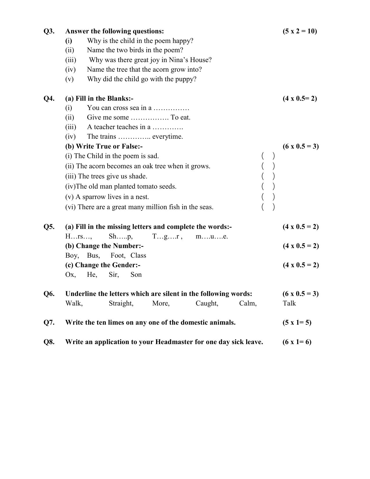 HPBOSE Class 3 English Sample Question Papers - Page 2