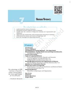NCERT Book for Class 11 Psychology Chapter 7 Human Memory