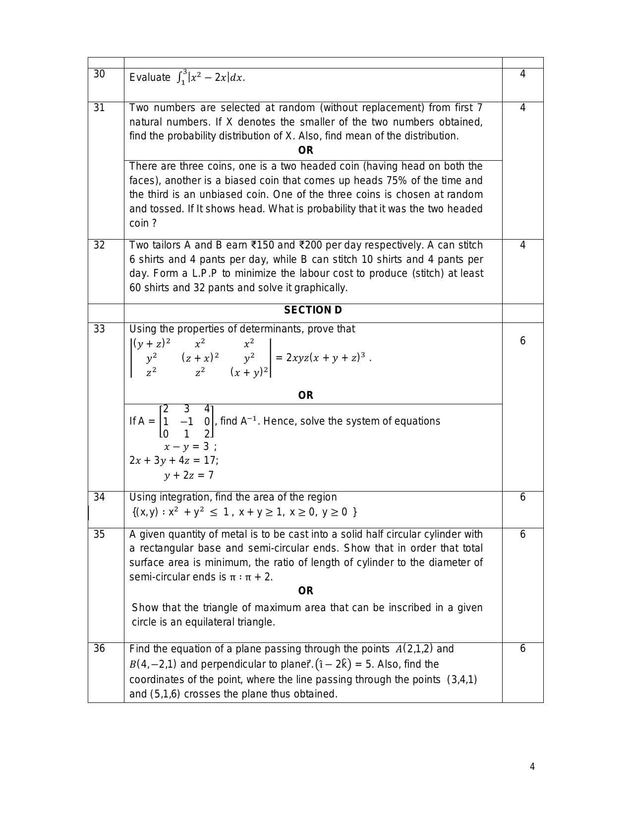 CBSE Class 12 Mathematics -Sample Paper 2019-20 - Page 4