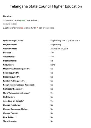 TS EAMCET 2023 Engineering Question Paper with Key (14 May 2023 Afternoon (English & Telugu)