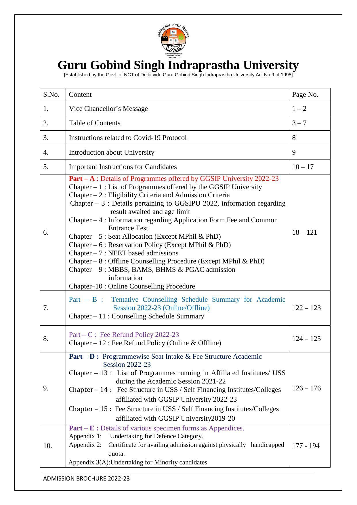 Guru Gobind Singh Indraprastha University (GGSIPU), Delhi Admission Brochure 2022-23 - Page 3