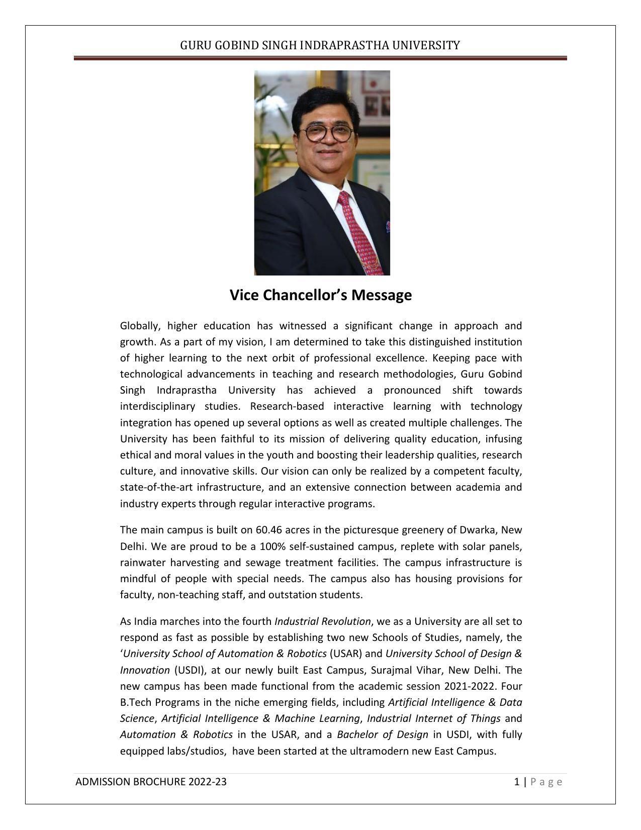 Guru Gobind Singh Indraprastha University (GGSIPU), Delhi Admission Brochure 2022-23 - Page 5