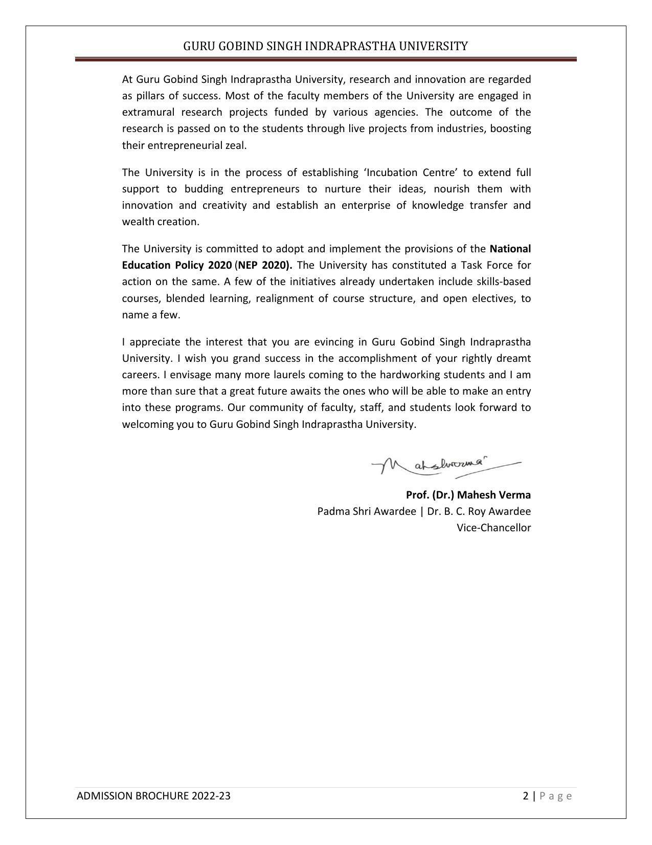 Guru Gobind Singh Indraprastha University (GGSIPU), Delhi Admission Brochure 2022-23 - Page 6