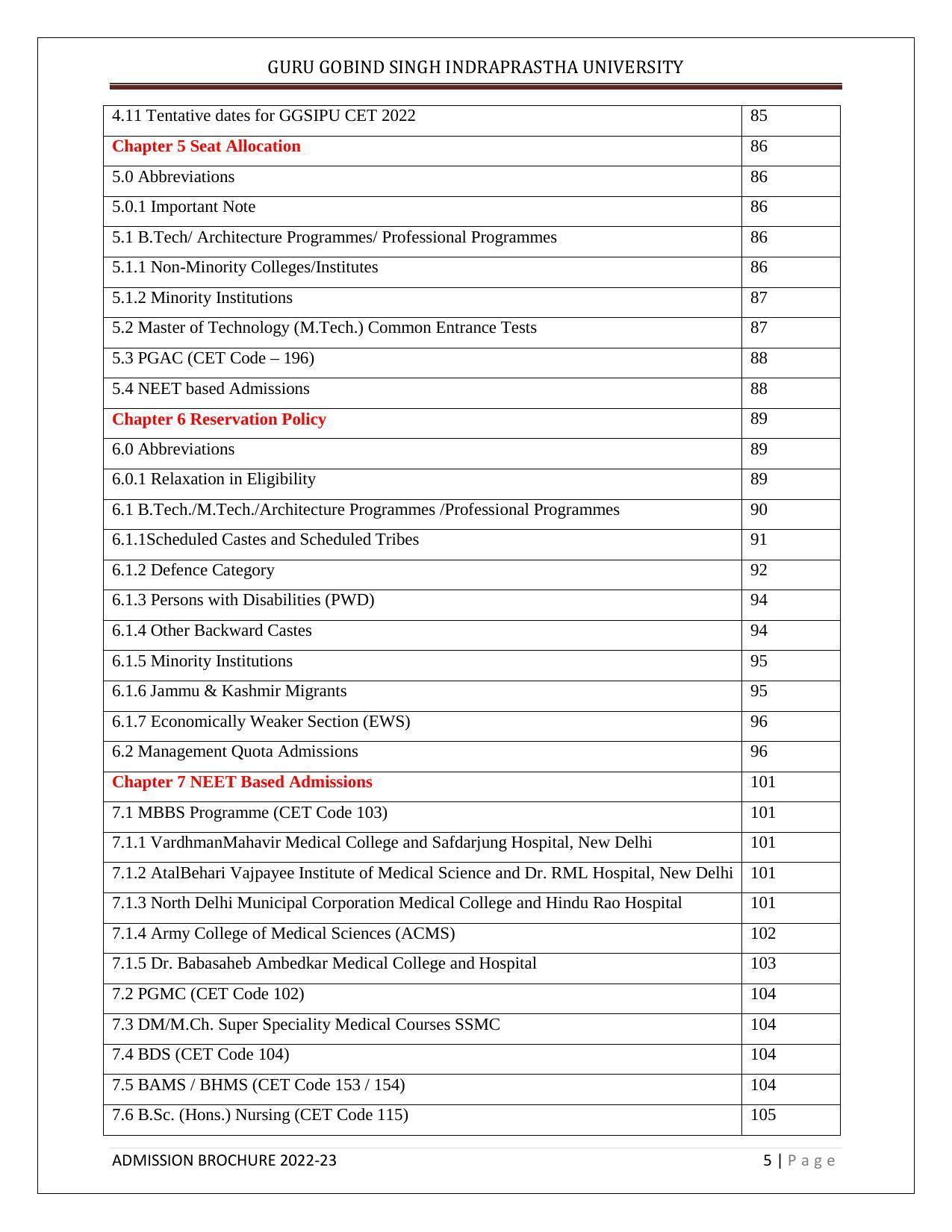 Guru Gobind Singh Indraprastha University (GGSIPU), Delhi Admission Brochure 2022-23 - Page 11
