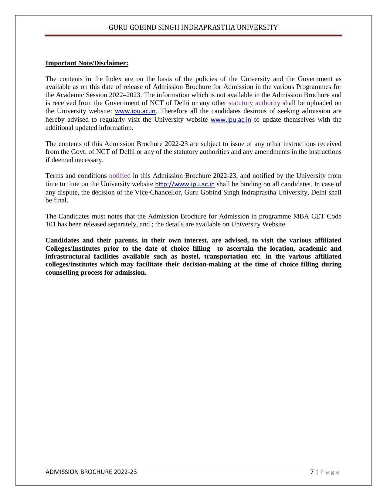 Guru Gobind Singh Indraprastha University (GGSIPU), Delhi Admission Brochure 2022-23 - Page 13