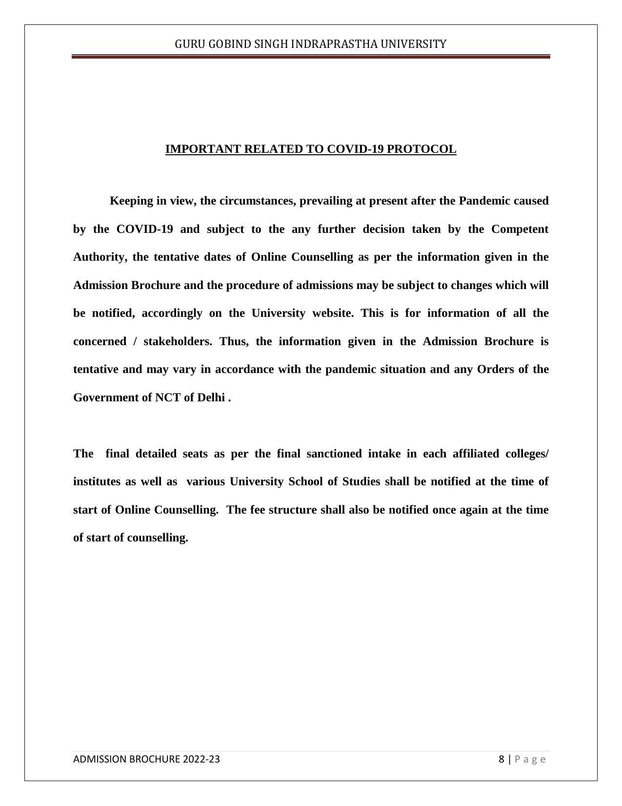 Guru Gobind Singh Indraprastha University (GGSIPU), Delhi Admission Brochure 2022-23 - Page 15