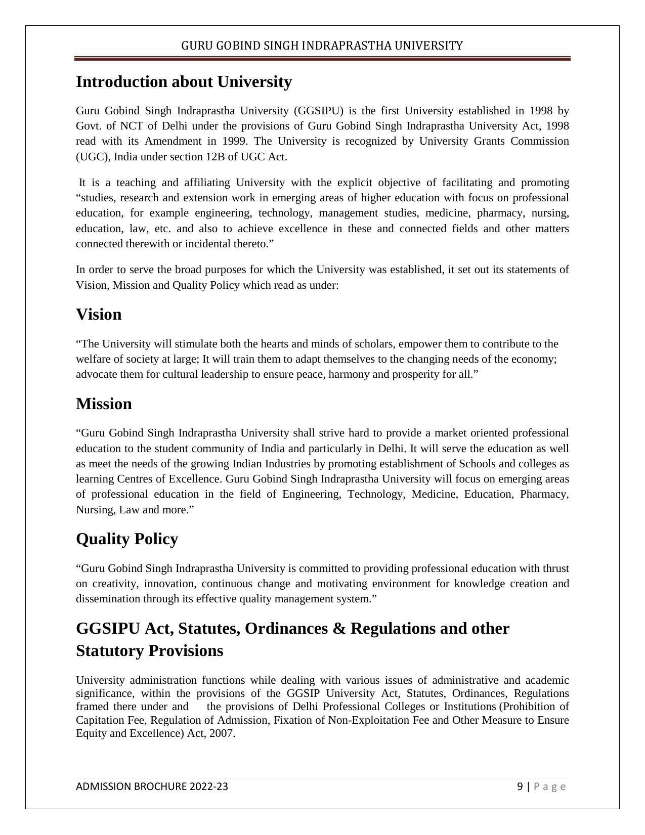 Guru Gobind Singh Indraprastha University (GGSIPU), Delhi Admission Brochure 2022-23 - Page 17
