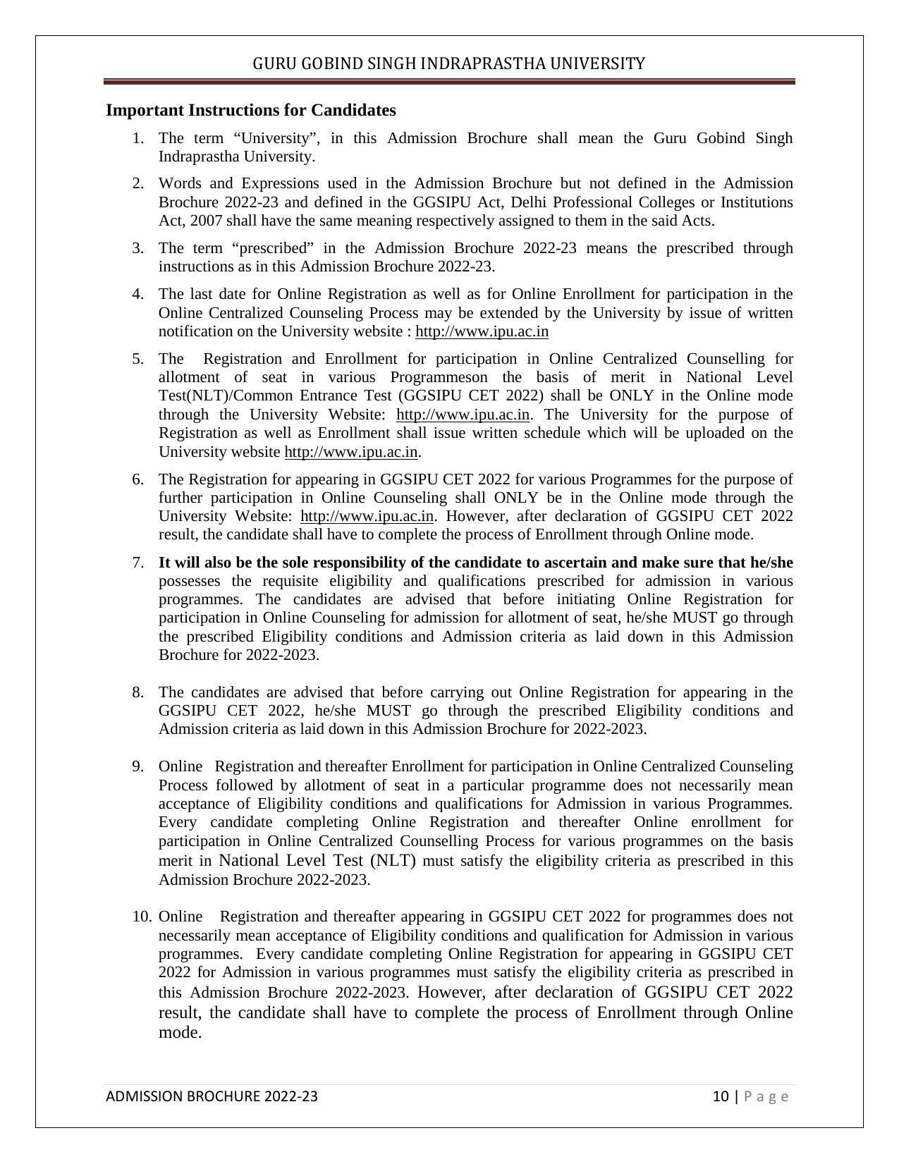 Guru Gobind Singh Indraprastha University (GGSIPU), Delhi Admission Brochure 2022-23 - Page 18
