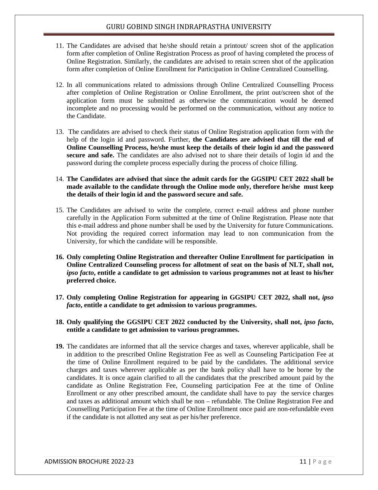 Guru Gobind Singh Indraprastha University (GGSIPU), Delhi Admission Brochure 2022-23 - Page 19