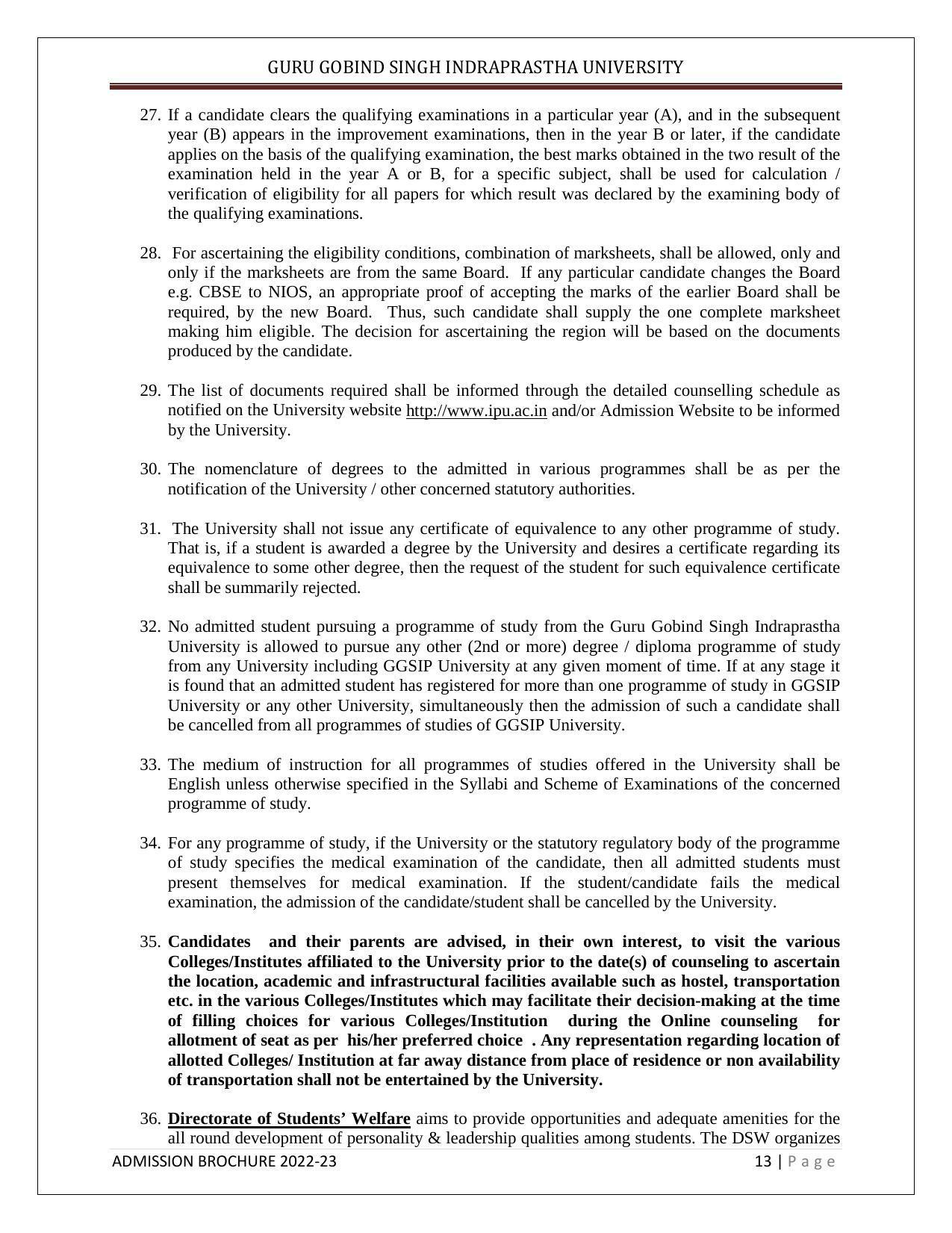 Guru Gobind Singh Indraprastha University (GGSIPU), Delhi Admission Brochure 2022-23 - Page 21