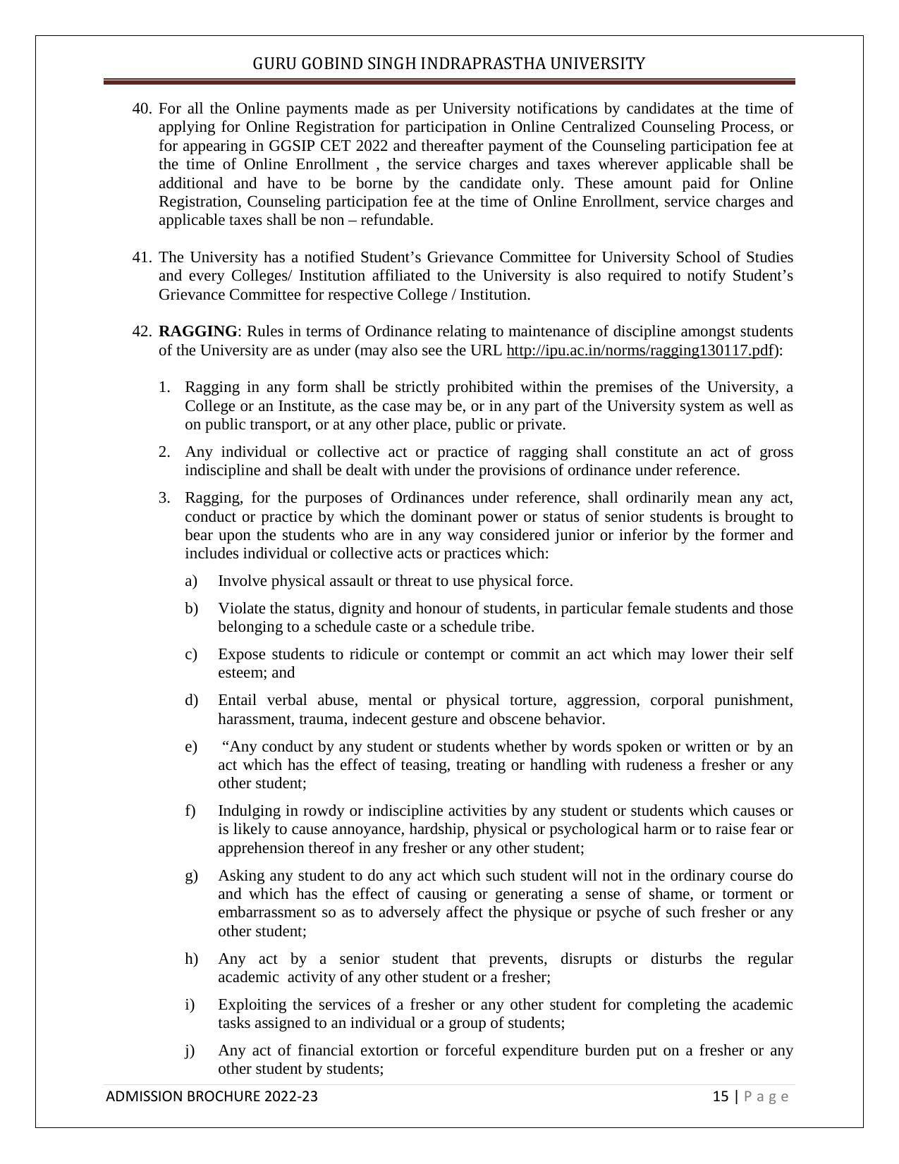 Guru Gobind Singh Indraprastha University (GGSIPU), Delhi Admission Brochure 2022-23 - Page 23