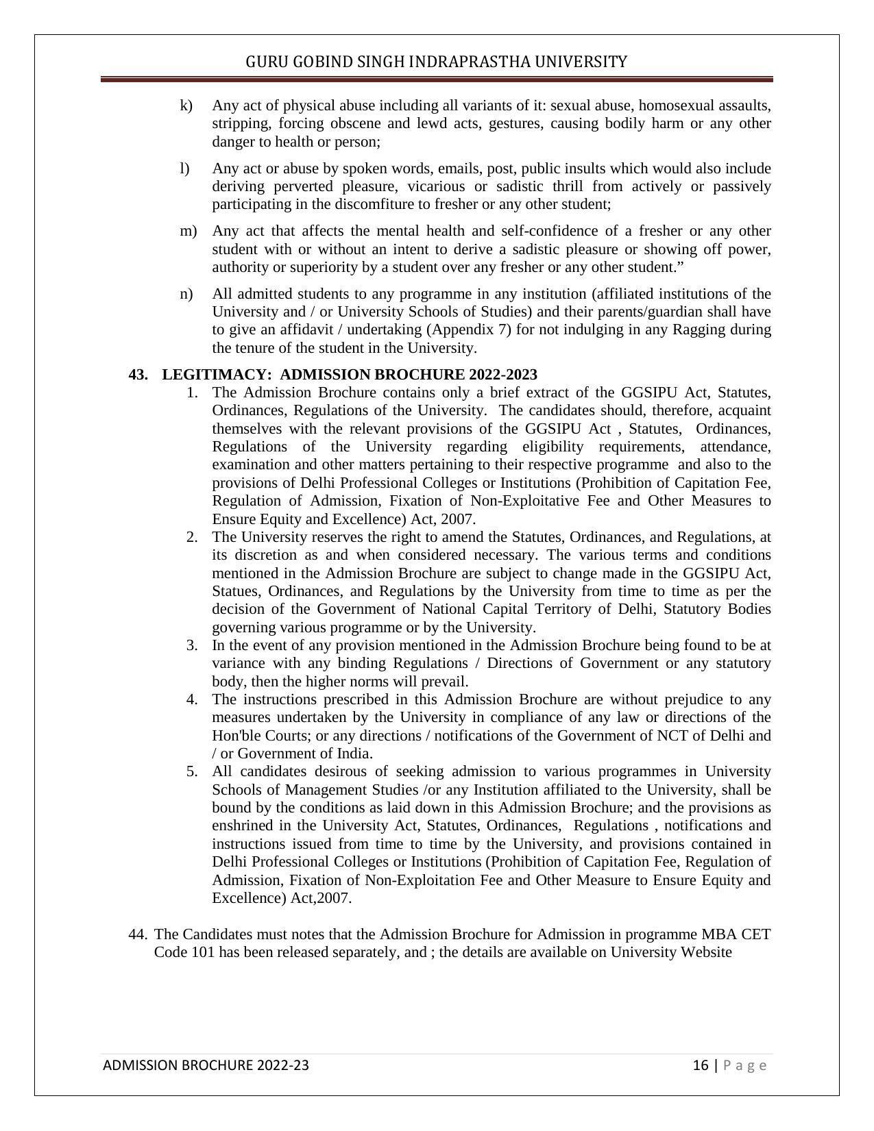 Guru Gobind Singh Indraprastha University (GGSIPU), Delhi Admission Brochure 2022-23 - Page 24