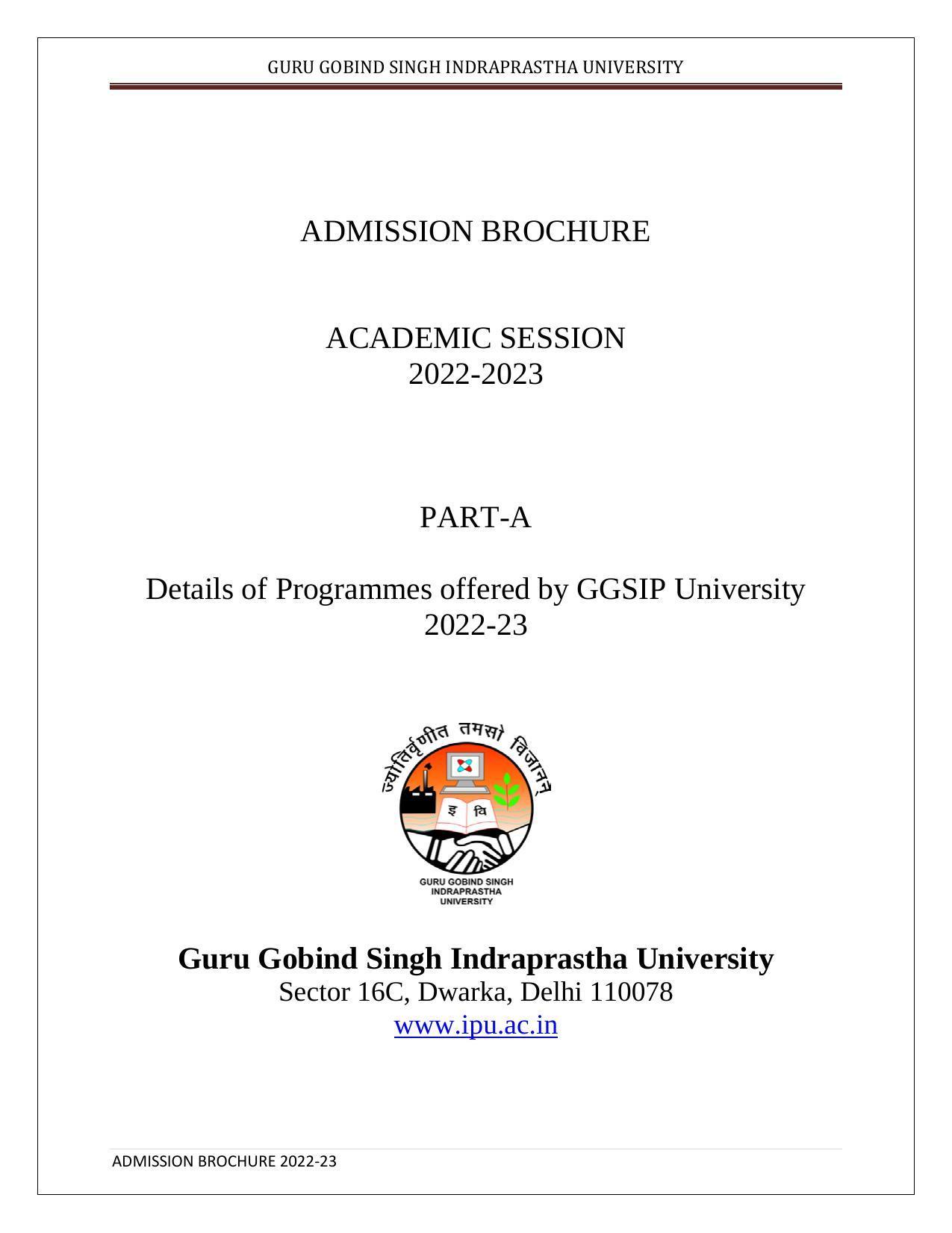 Guru Gobind Singh Indraprastha University (GGSIPU), Delhi Admission Brochure 2022-23 - Page 27