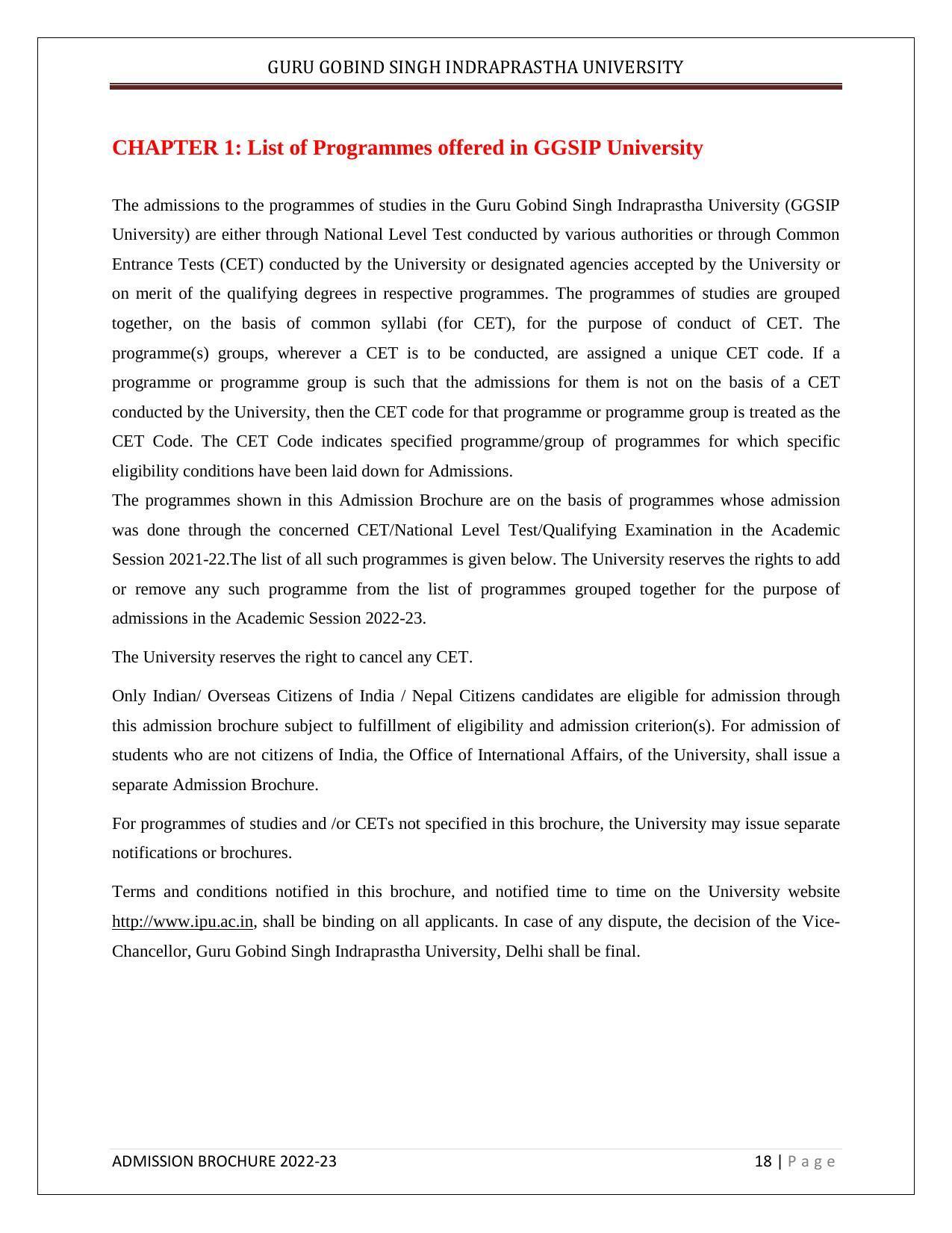 Guru Gobind Singh Indraprastha University (GGSIPU), Delhi Admission Brochure 2022-23 - Page 29