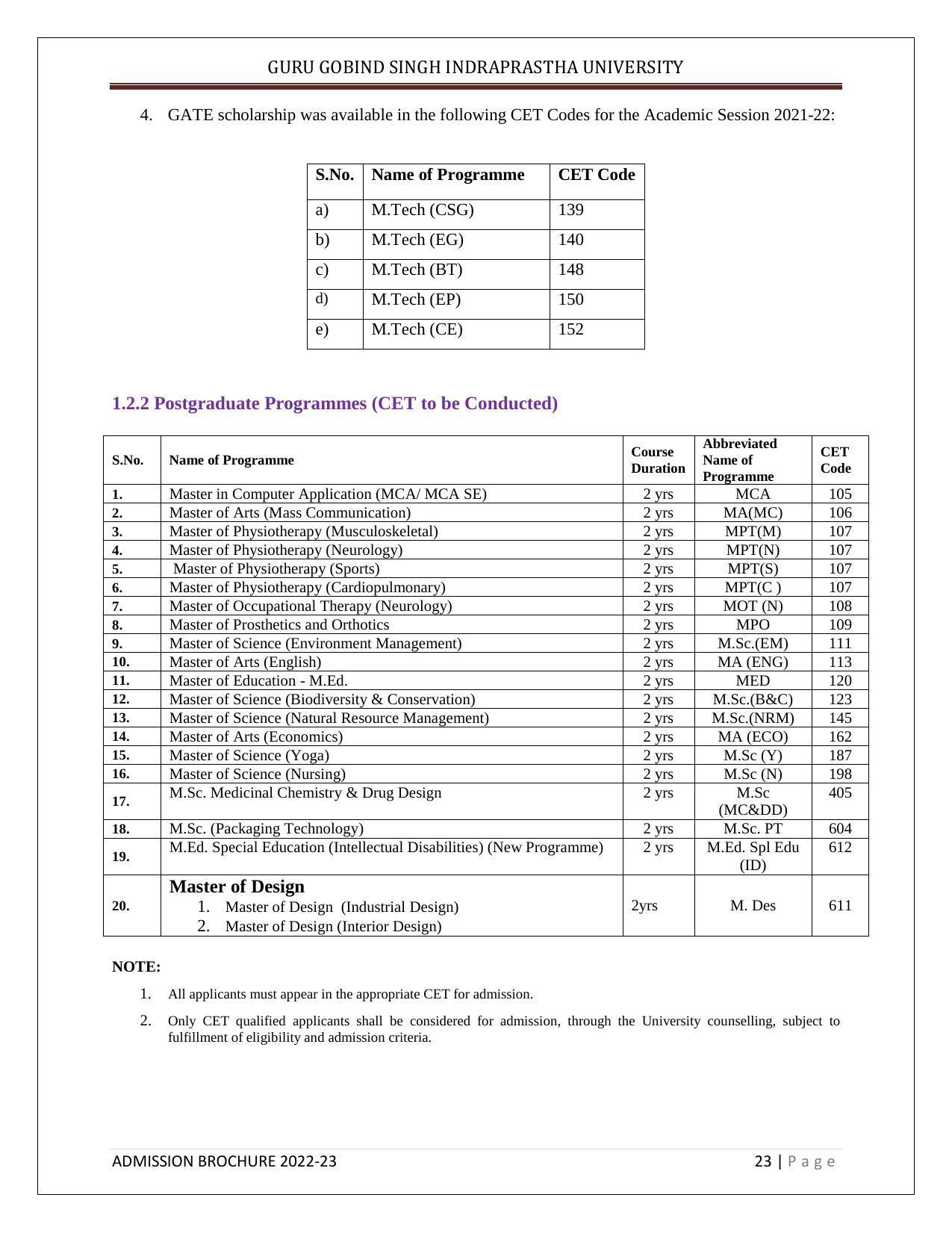 Guru Gobind Singh Indraprastha University (GGSIPU), Delhi Admission Brochure 2022-23 - Page 34