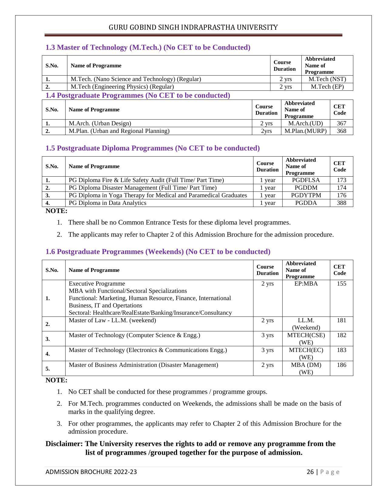 Guru Gobind Singh Indraprastha University (GGSIPU), Delhi Admission Brochure 2022-23 - Page 37