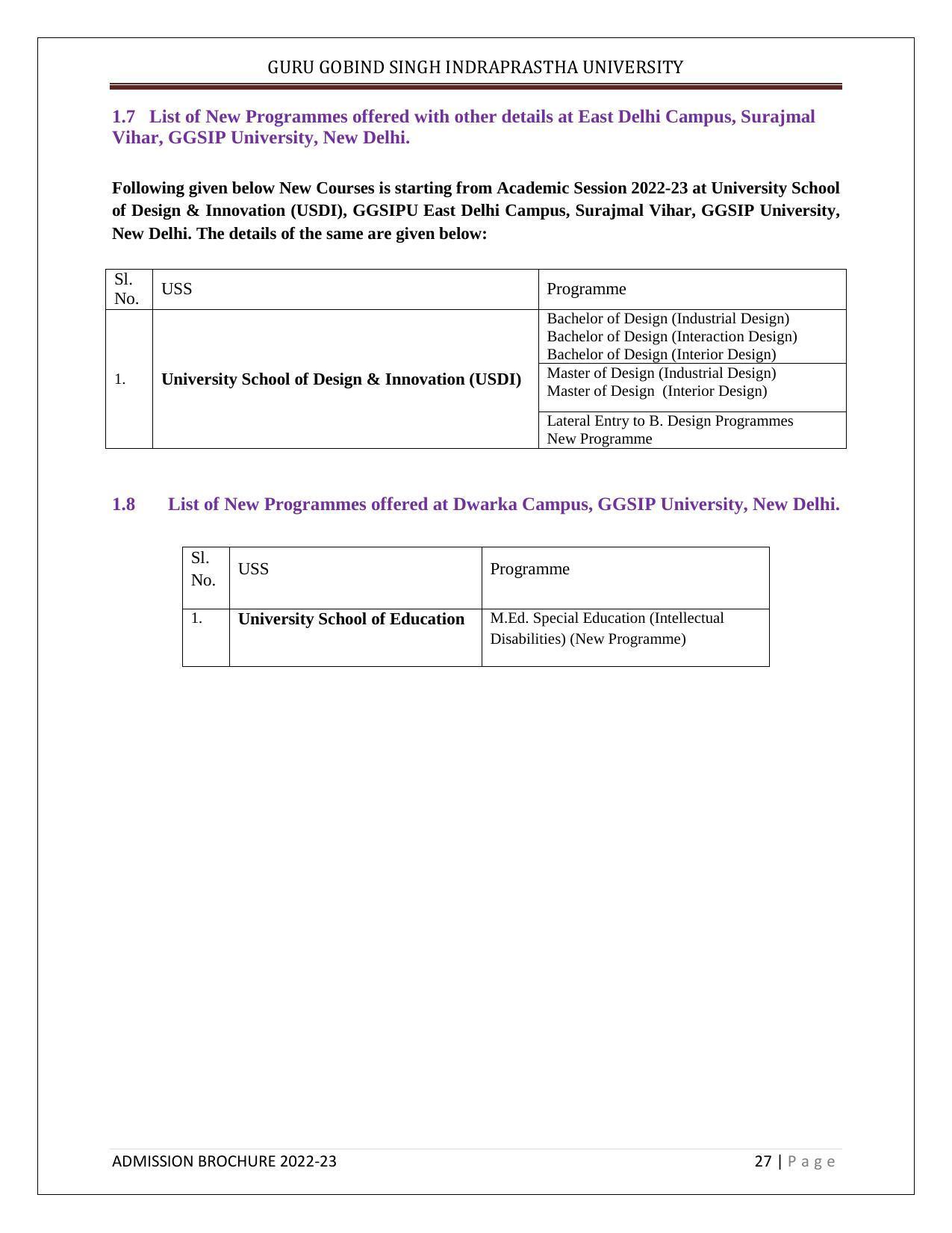 Guru Gobind Singh Indraprastha University (GGSIPU), Delhi Admission Brochure 2022-23 - Page 38