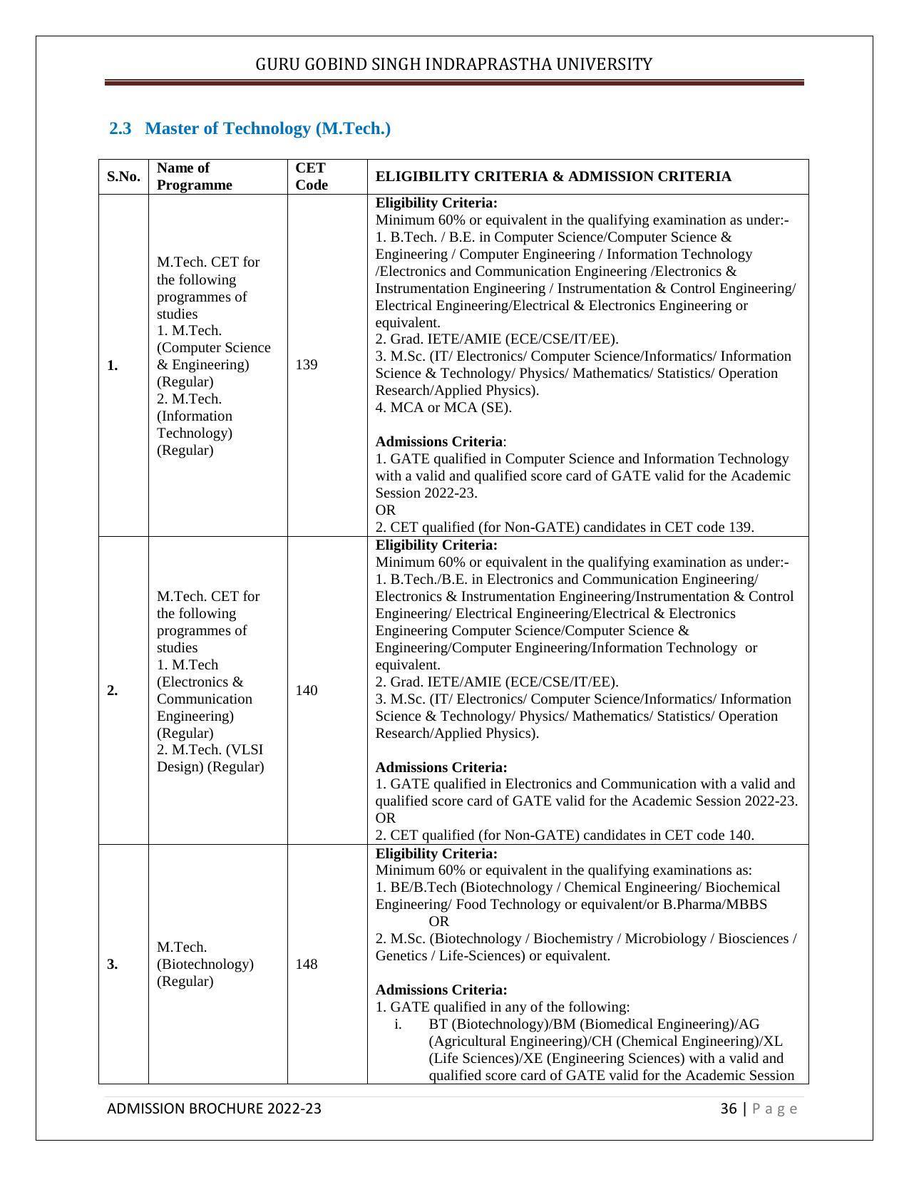 Guru Gobind Singh Indraprastha University (GGSIPU), Delhi Admission Brochure 2022-23 - Page 47