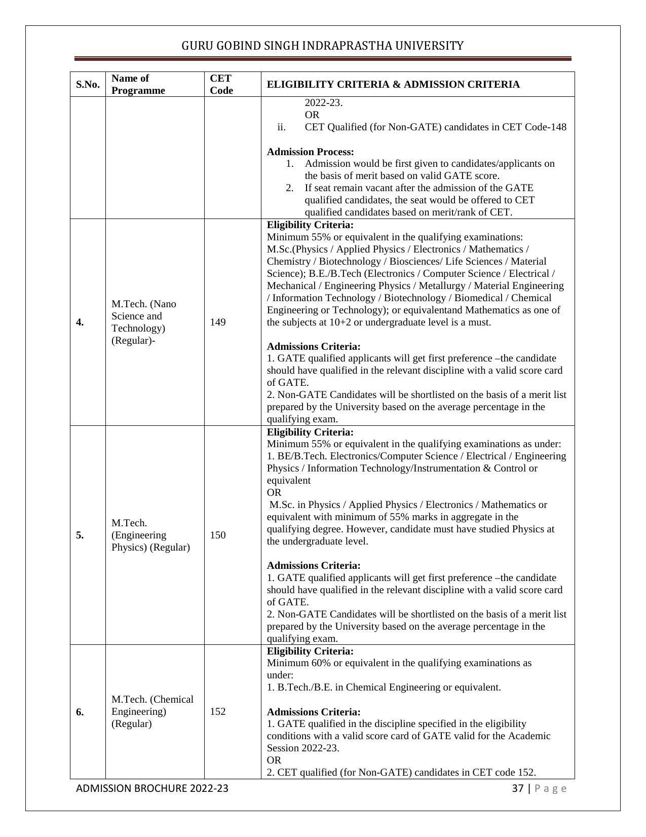 Guru Gobind Singh Indraprastha University (GGSIPU), Delhi Admission Brochure 2022-23 - Page 48