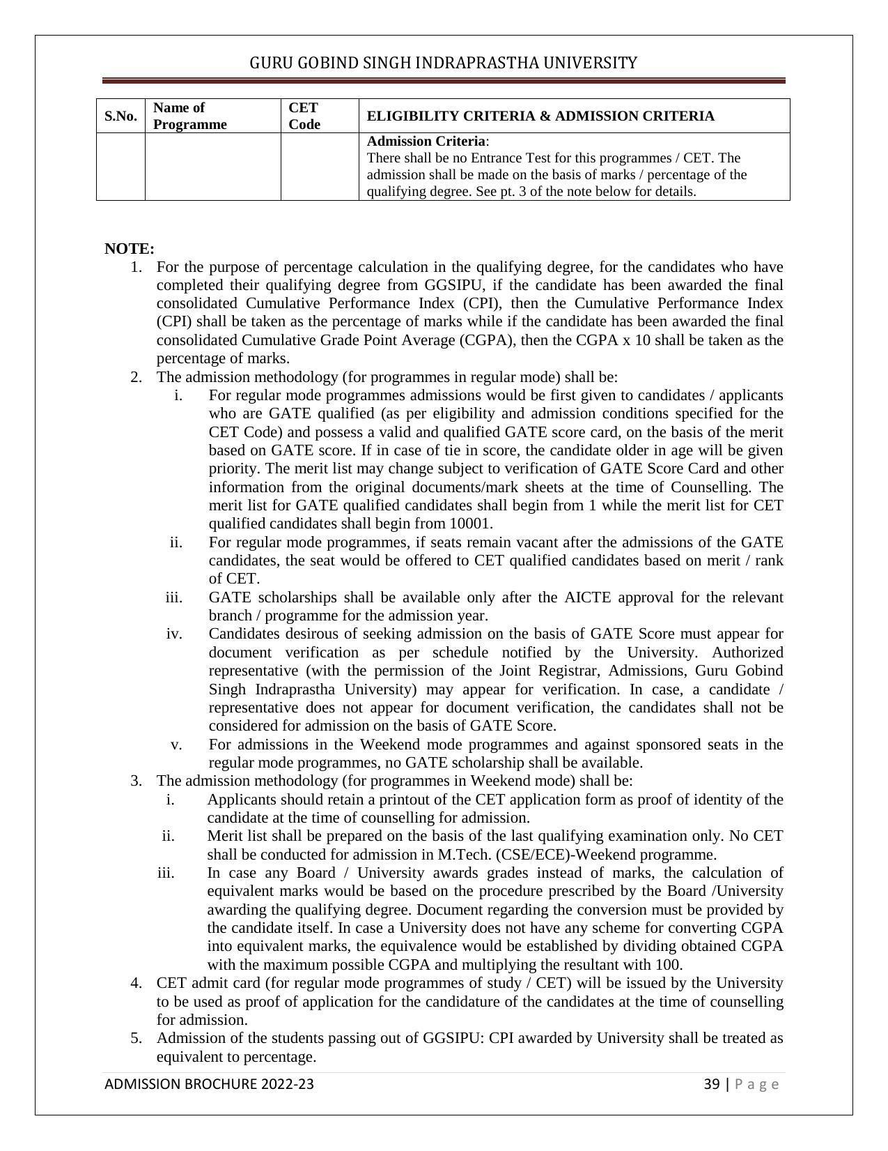 Guru Gobind Singh Indraprastha University (GGSIPU), Delhi Admission Brochure 2022-23 - Page 50