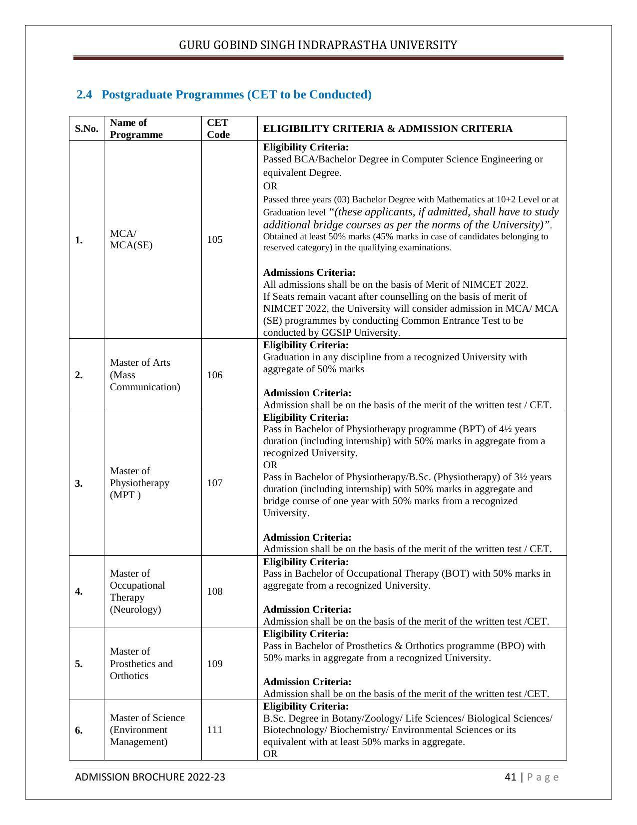 Guru Gobind Singh Indraprastha University (GGSIPU), Delhi Admission Brochure 2022-23 - Page 52