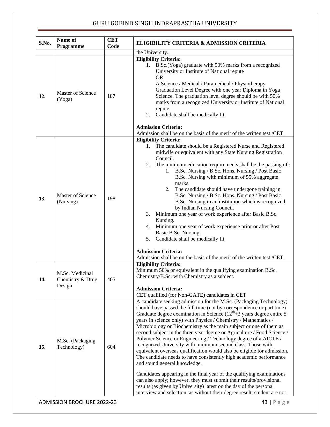 Guru Gobind Singh Indraprastha University (GGSIPU), Delhi Admission Brochure 2022-23 - Page 54