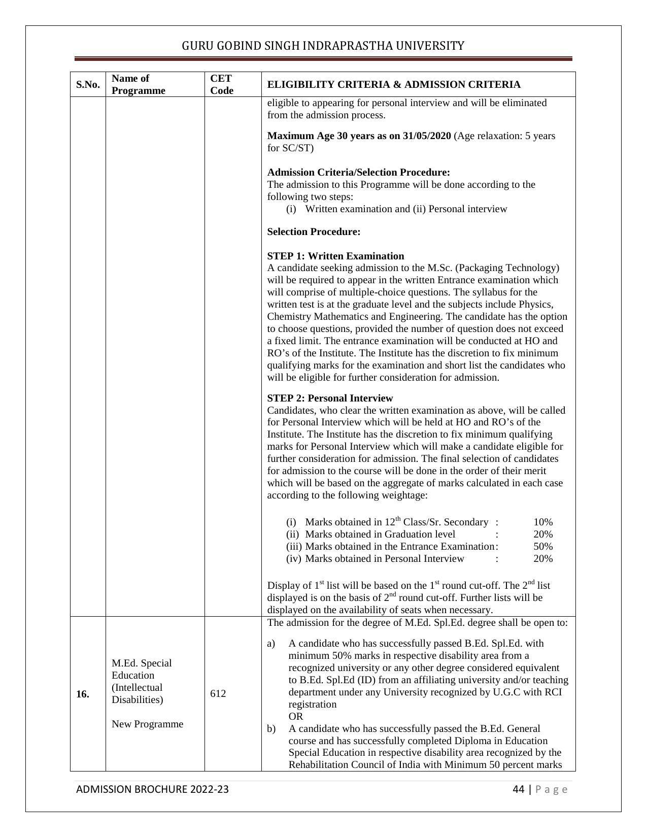 Guru Gobind Singh Indraprastha University (GGSIPU), Delhi Admission Brochure 2022-23 - Page 55
