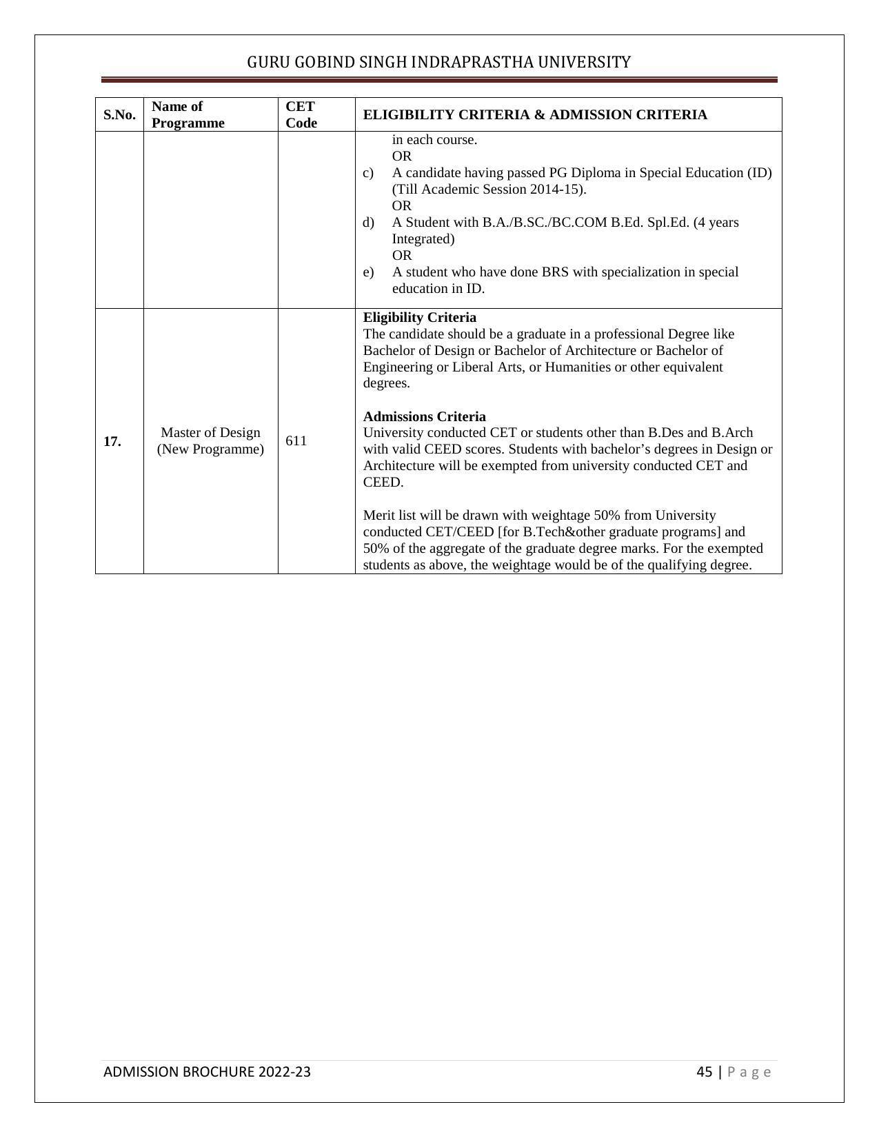 Guru Gobind Singh Indraprastha University (GGSIPU), Delhi Admission Brochure 2022-23 - Page 56