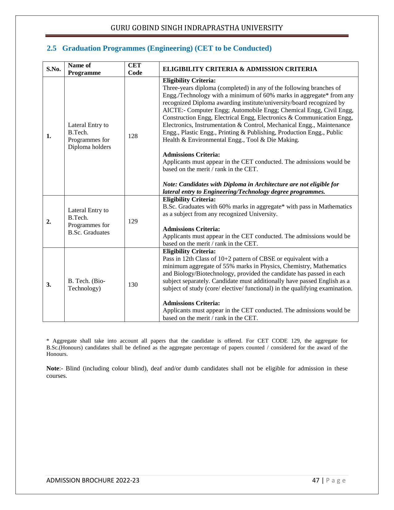 Guru Gobind Singh Indraprastha University (GGSIPU), Delhi Admission Brochure 2022-23 - Page 58